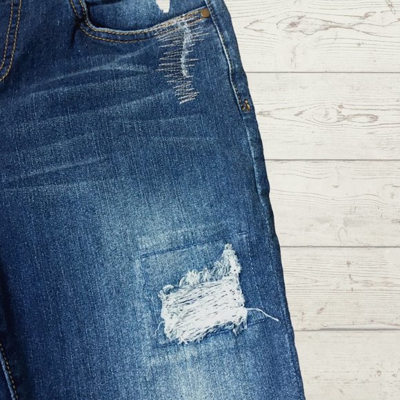 BOSTON PROPER DISTRESSED PULL-UP SKINNY JEANS - Picture 6 of 11